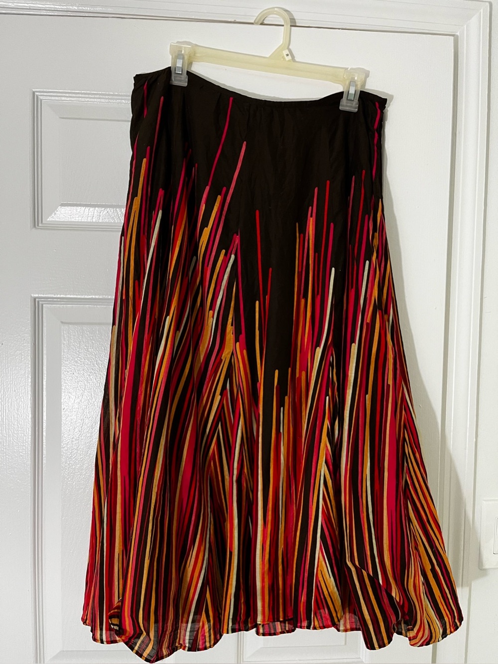 Calvin Klein Black A-Line Skirt with Red, Orange, Pink and Cream Stripe Detail